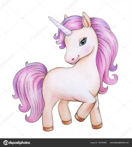 Cute unicorn cartoon, isolated on white.
