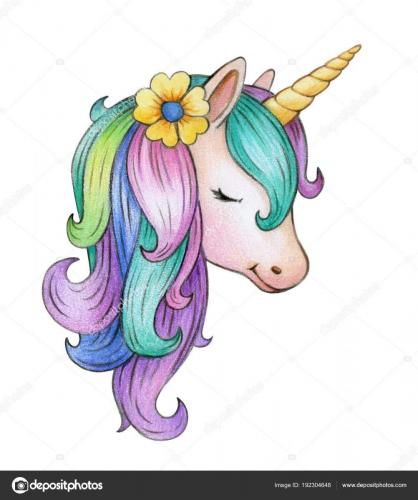 Cute, magic unicorn portrait, isolated on white.