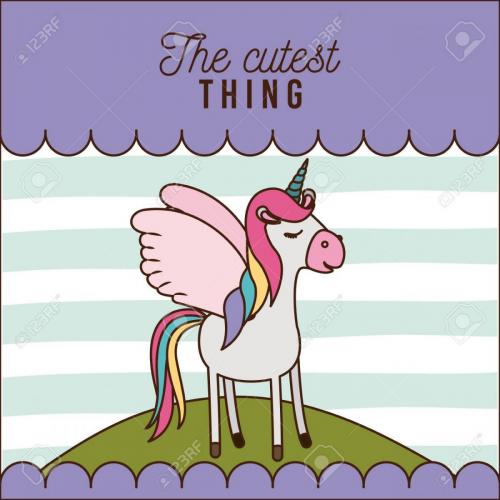 the cutest thing poster of unicorn over hill and lines colorful background