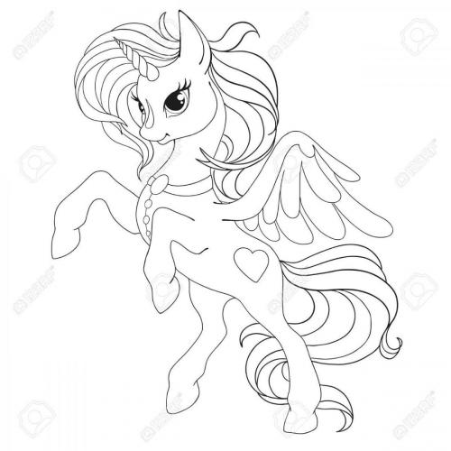Coloring book page. The unicorn is fabulous. A horse with wings. Vector illustration isolated.